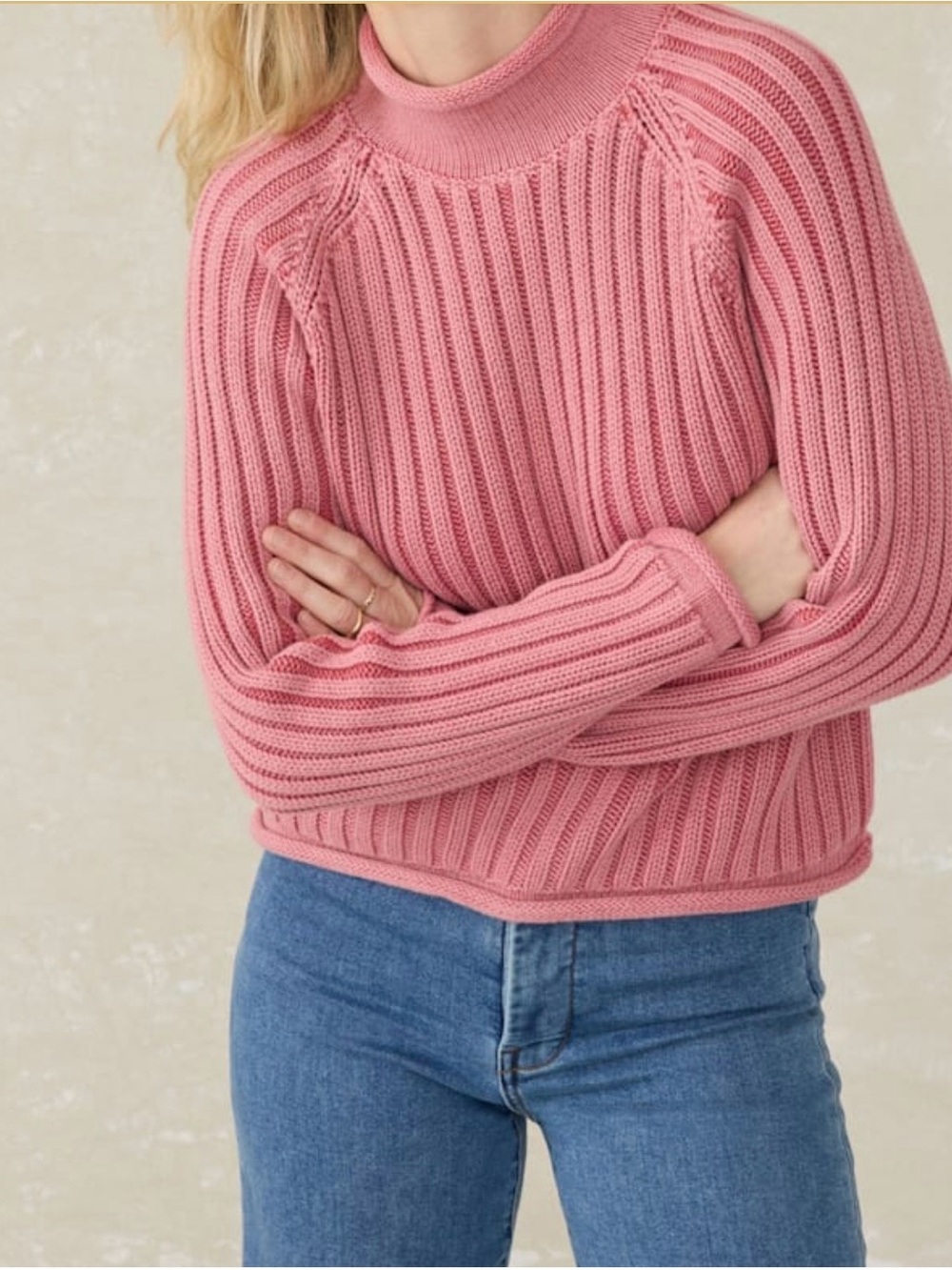 Faherty Sunwashed Cotton Rollneck Sweater - Baroque Rose Size Medium - Picture 12 of 12